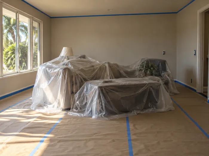 Drop cloths down and walls masked before painting starts