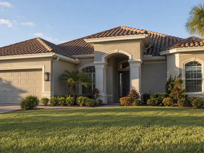 Repainted stucco home exterior in Palm Harbor, Florida