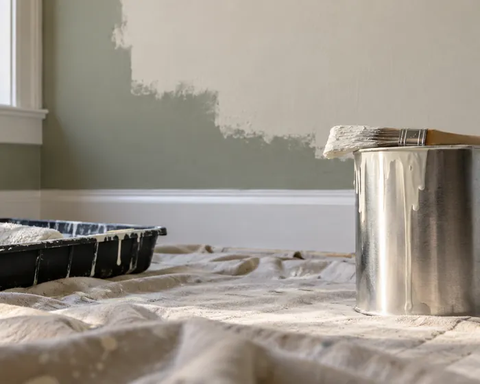 A cut brush and a clean line where wall meets white trim